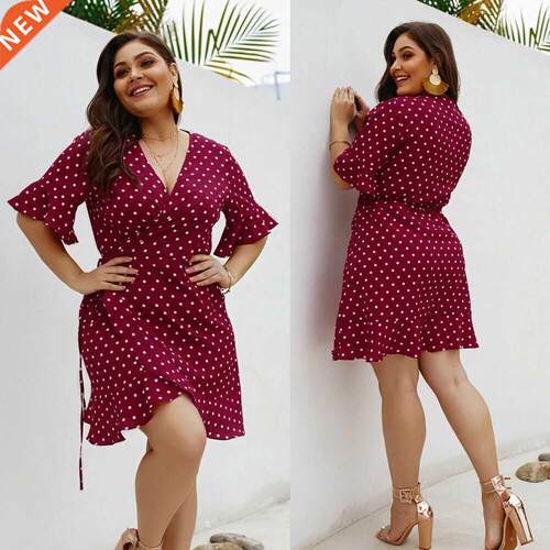 hirigin Woen Suer Dress Polka Dot Boho Beach Dress Woen