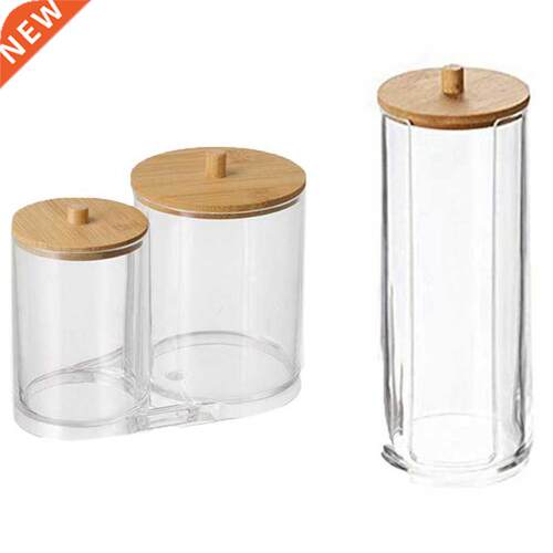 2PCS Bamboo Cover Cotton Swab Storage Box Makeup Remover Cot