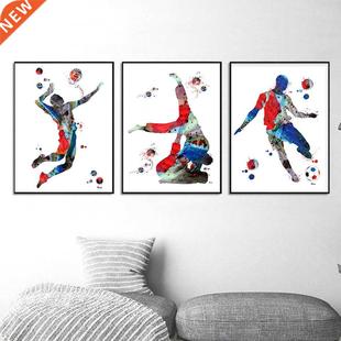 Volleyball Girl Watercolor Poster Hand Ball Player Man Sport