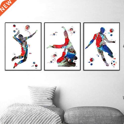Volleyball Girl Watercolor Poster Hand Ball Player Man Sport