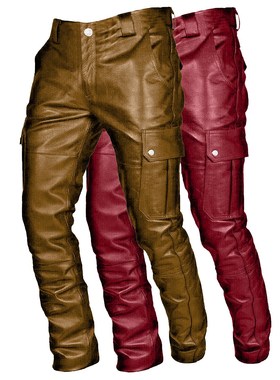 Men's Autumn Winter Leather Pants Punk Retro Goth Slim Casua