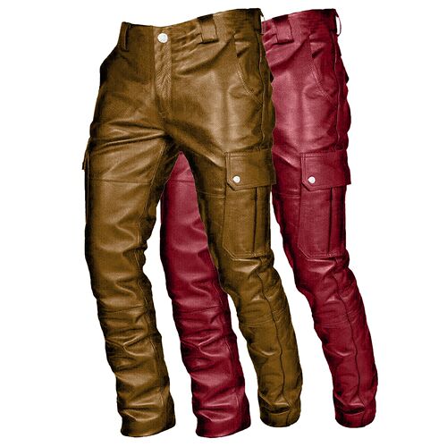 Men's Autumn Winter Leather Pants Punk Retro Goth Slim Casua