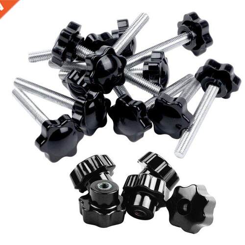 12 Pcs Black+Silver Spare Part M6X45mm Male Threaded Knurled