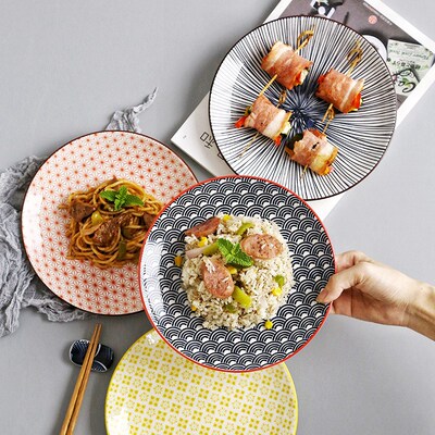 Japanese Style 8 Inch Shallow Plate Ceramic Underglaze