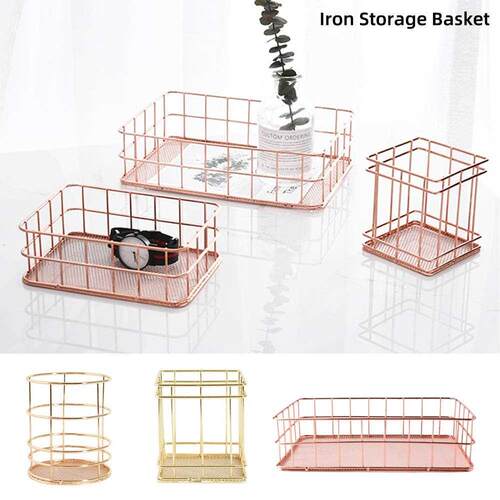 Hot Nordic Rose Gold Metal Wire Iron Storage asket Office D