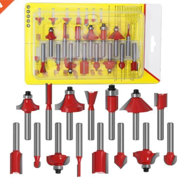 15pcs 1/4 Inch Router Bit Set Trimming Straight Milling Cutt