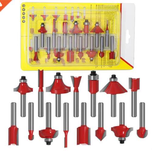 15pcs 1/4 Inch Router Bit Set Trimming Straight Milling Cutt