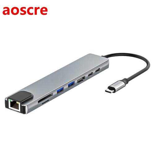 8In1 Type C Dock Station HDMI USB .0 HDMI RJ45 PD USB-C Hub