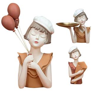 Modern Balloon Girl Sculptures Resin Figurines Bust Vase Gol