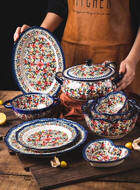 Poland Ceramic Dinnerware Household Salad Bowl Saucer Plate