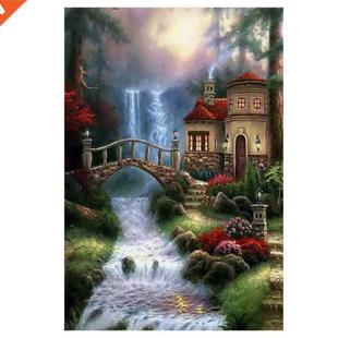 Flowing Bridge Water Full Round Landscape Diamond House