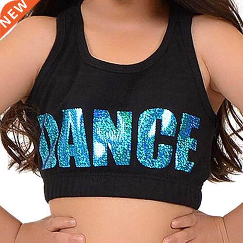 FEESHOW Kids Girls Sleeveless Shiny Letters DANCE Printed Cr