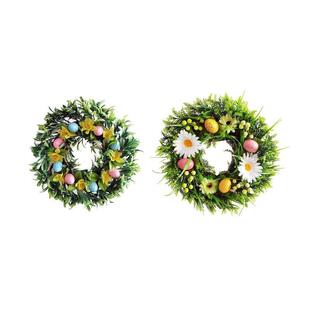 Easter Wreath for front Door Decorated with Artificial Eggs