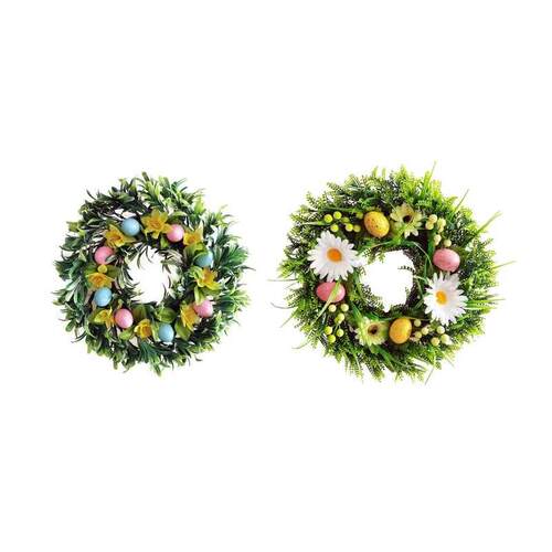 Easter Wreath for front Door Decorated with Artificial Eggs