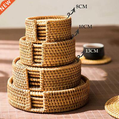 6 Pcs Drink Coaers Set Woven Rattan Placemats Handmade Hea