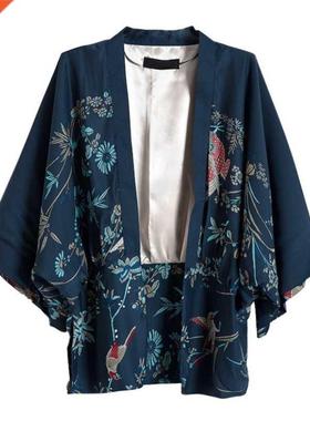 Vintage Summer Women Outerwear Cardigan Flowers birds Printe
