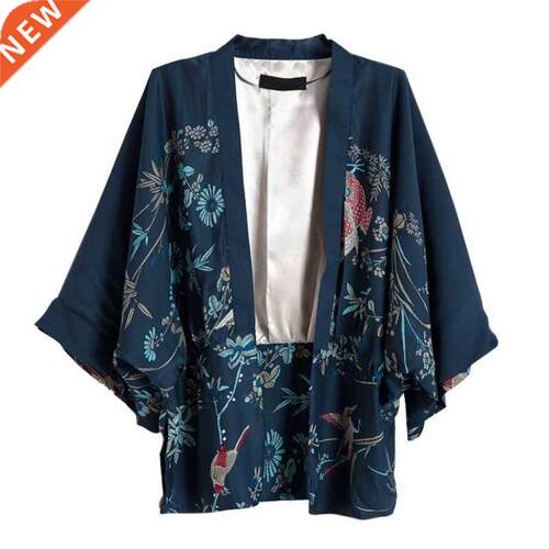 Vintage Summer Women Outerwear Cardigan Flowers birds Printe