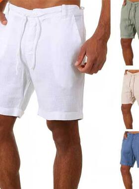 2022 Men Casual Fashion Linen High-Quality Shorts Linen Soli