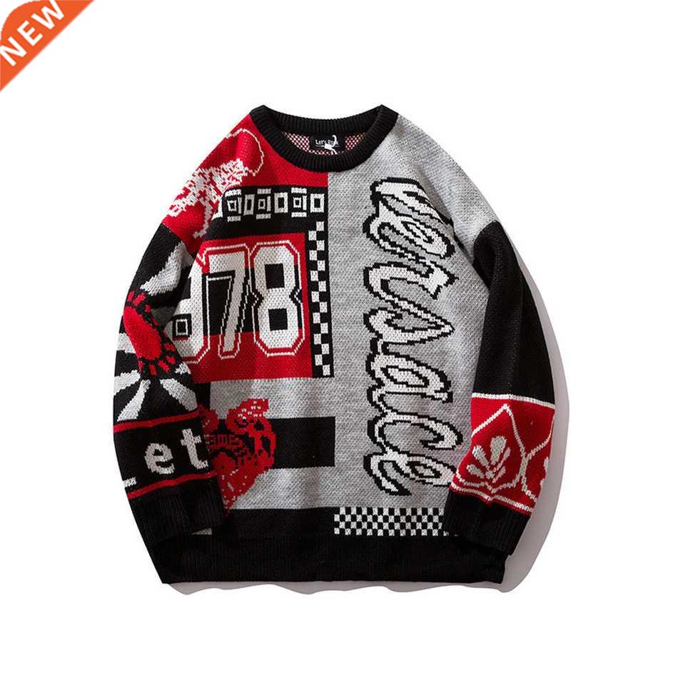 New Hip Hop Men and Women Round Neck Pullover Loose Printed