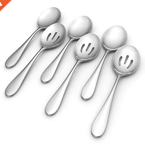 Large Serving Spoons Set Of 6 -Stainless Steel Mirror Polish