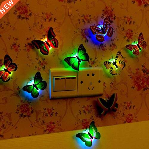 Colorful LED Nigh Lights Butterfly Shape Wall Paste Home Dec