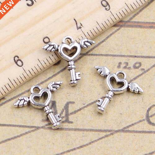 30pcs Charms Fly Key 14x14mm Antique Bronze Silver Color Pen