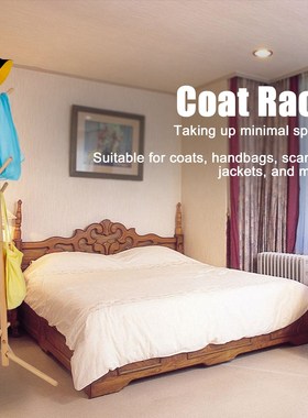 Standing Wood Coat Rack ,Stand Hat Hanger with 6 Hooks  Clot