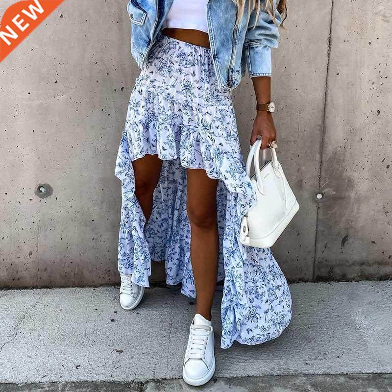 Women Long Skirt Summer Beach Style Floral Printed High Wais