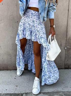 Women Long Skirt Summer Beach Style Floral Printed High Wais