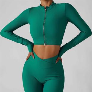 Women Sports Sets Yoga Suit Gym Zipper Long-sved Top High