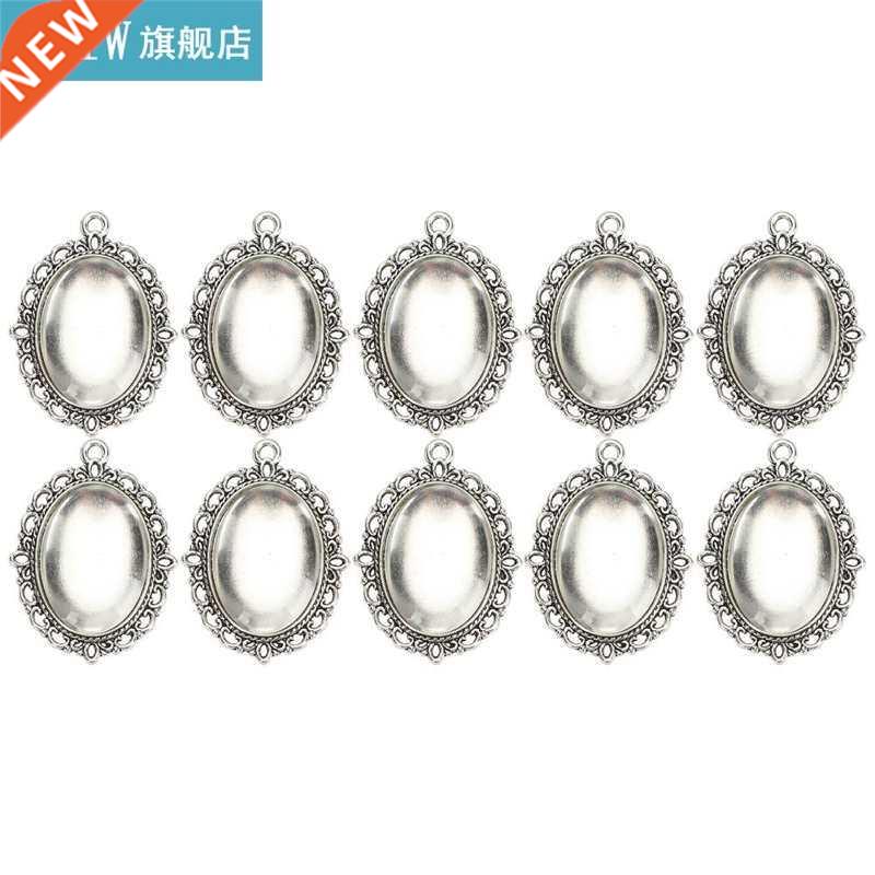 10 Sets Glass Patch Pendant Oval Trays Glass Cabochon Clear