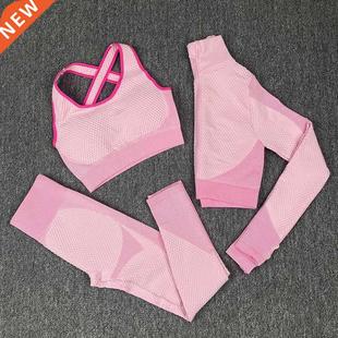 Seamless Yoga Set Women Long Sve Crop Top Wear H