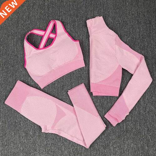 Seamless Yoga Set Women Long Sve Crop Top Wear H