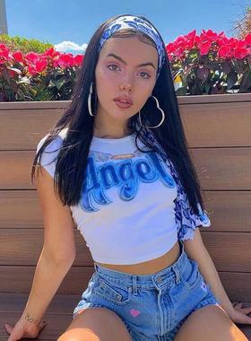 Women Angel Letter Printed Tees Summer Short Sleeve T-Shirts