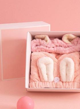 2-pcs Hair Drying Towel Quick-drying Coral Fleece Shower Cap