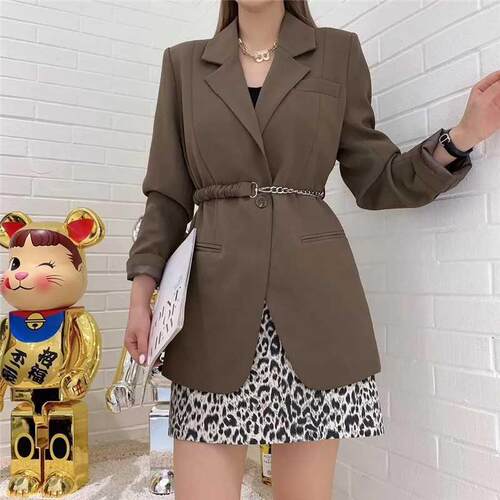 Chic Design Chain Sashes Blazer Women Street Vintage Long S