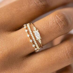 Tiny Small Ring Set For Women Gold Color Cuic Zirconia Midi