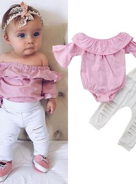2PCS Sets Baby Girls Clothing Set Girls Off Shoulder Romper