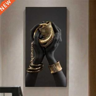 Black Hand with Golden Jewelry Painting Poster Printmaking H