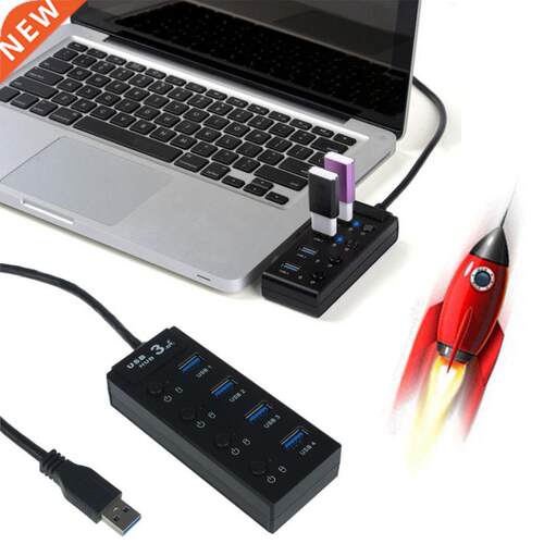 4 Ports USB 3.0 Hub Adapter on/off Swtch For PC Laptop