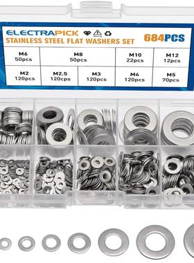 684pcs Stainless Steel Flat Washer Plain Gaskets Assortment