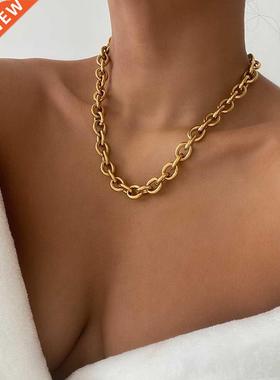 Titanium With 18K Gold Statement O Shap Chains Necklaces Wo
