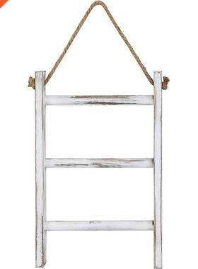 Wall-Hanging Towel Ladder Rustic Whitewashed Wood Countertop
