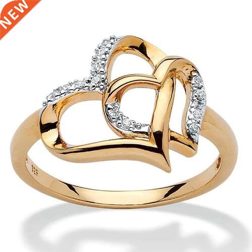 fashion cate Double Heart Finger Ring For Women CZ Zirconia