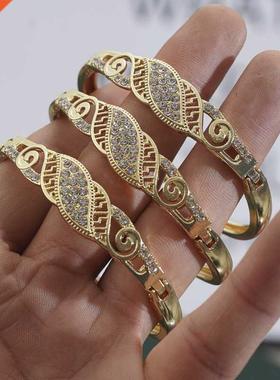 Gold Plated Dubai Gold Bangles Side Open Women Cuff Bracelet