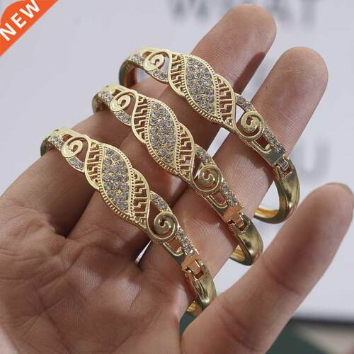 Gold Plated Dubai Gold Bangles Side Open Women Cuff Bracelet