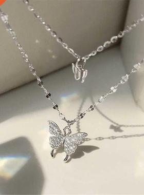 Silver Color Shiny Butterfly Necklace Female Exquisite Doubl