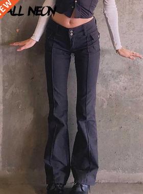 ALLNeon Indie Aesthetics Slim Low Waist Flare Pants E-girl V