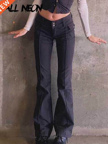 ALLNeon Indie Aesthetics Slim Low Waist Flare Pants E-girl V