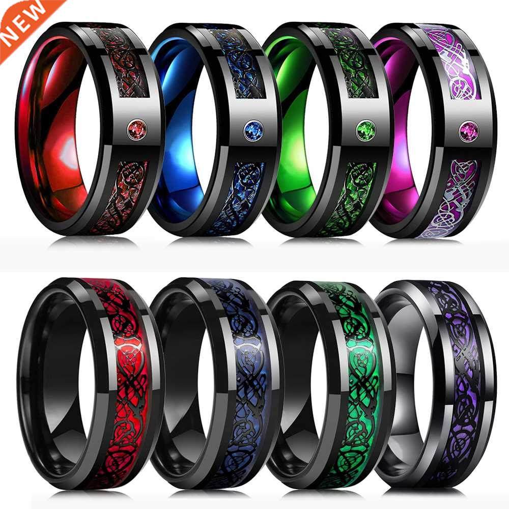 Fashion Men's 8mm Black Tungsten Wedding Celtic Dragon R